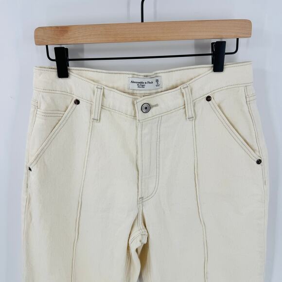 Abercrombie & Fitch Baggy High Rise Jeans Cream White Size 2 Clean Neutral - Picture 4 of 7